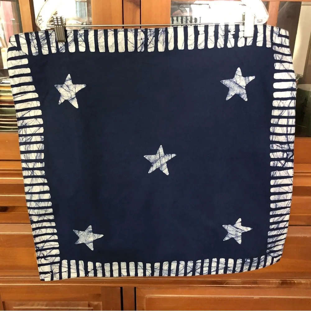 New Navy Star Pattern Bandana with White Batik Accents - Picture 3 of 7